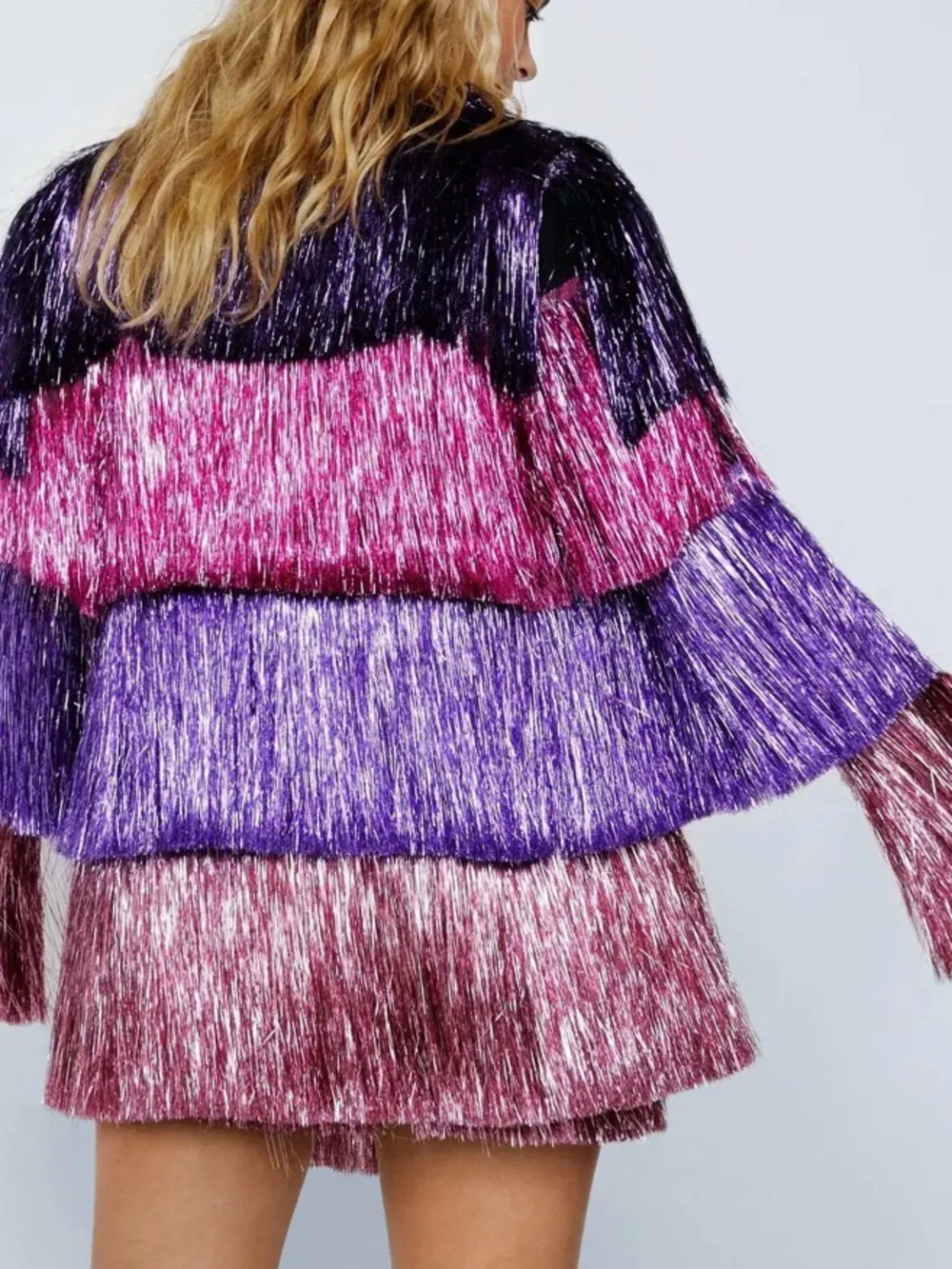 Nasty Gal Metallic Tiered Tinsel Fringe Open